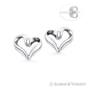 Open-Design Loop Heart Charm Stud Earrings in Oxidized .925 Sterling Silver